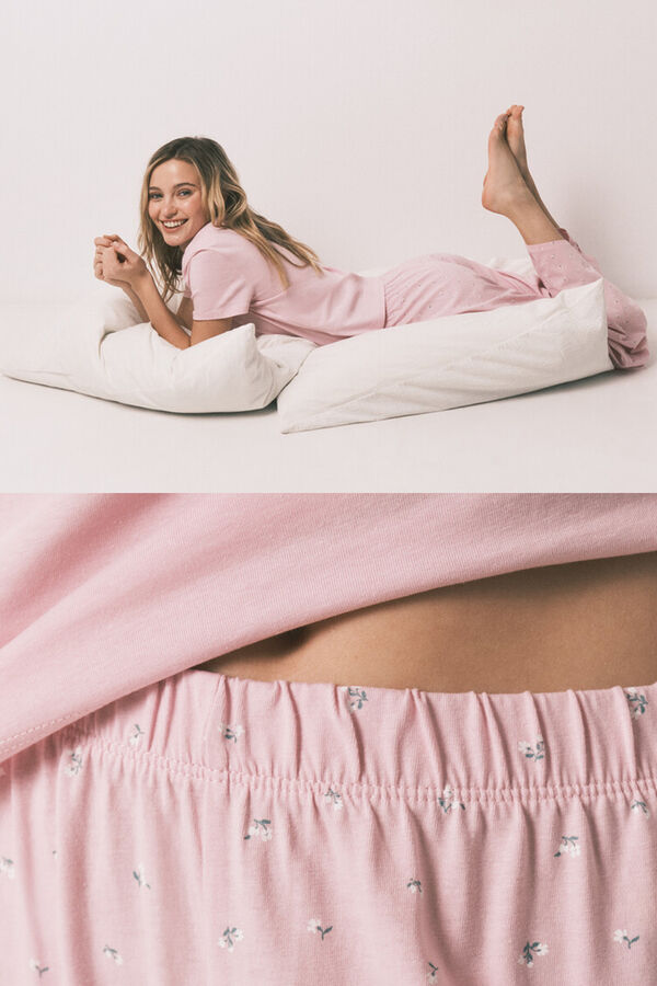 HI&BYE Pijama comprido em algod&atilde;o estampado de miniflores rosa rosa