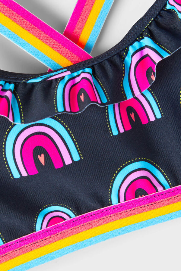 Name it Bikini de niña contraste de arcoíris con detalle volante azul
