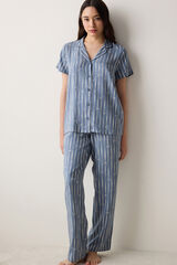 Penti Conjunto de pijama camisero largo gris rayas gris