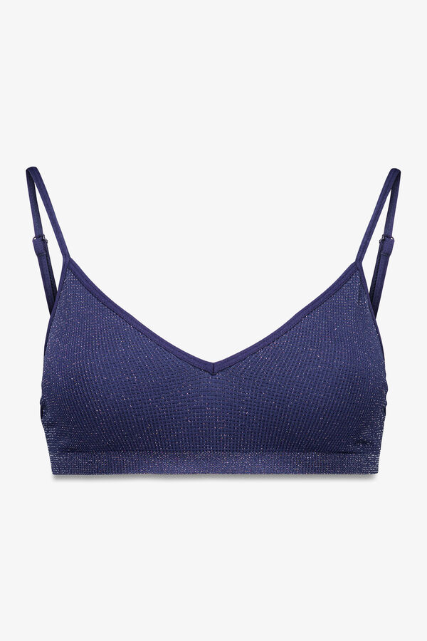 Women'secret Top canelado sem costura em lurex azul azul