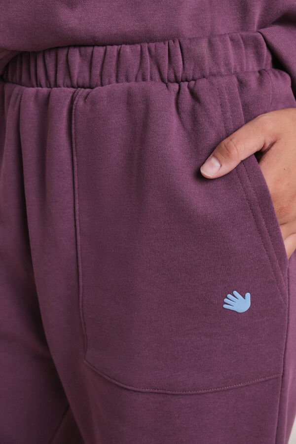 HI&BYE Pantal&oacute;n flare felpa algod&oacute;n vino burdeos