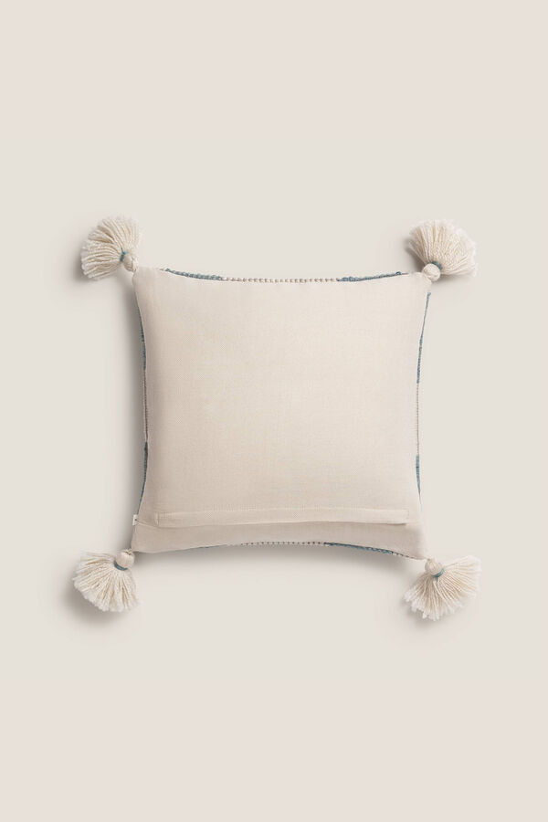 Textura Funda coj&iacute;n bordado pompones 45x45cm. azul
