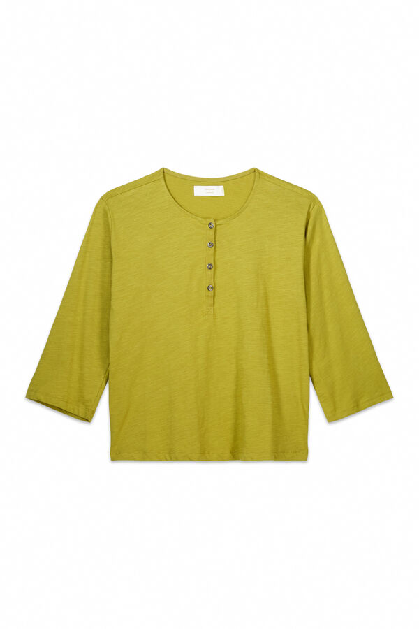 Women'secret Camiseta lisa manga larga 100% algodón kaki kaki