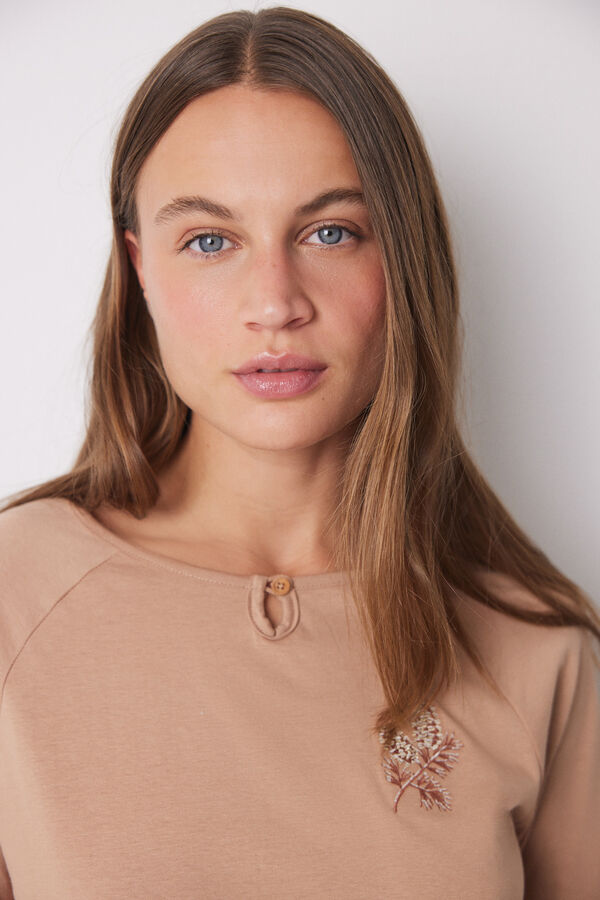 Women'secret Pijama longo 100% algod&atilde;o com motivos natalinos cru