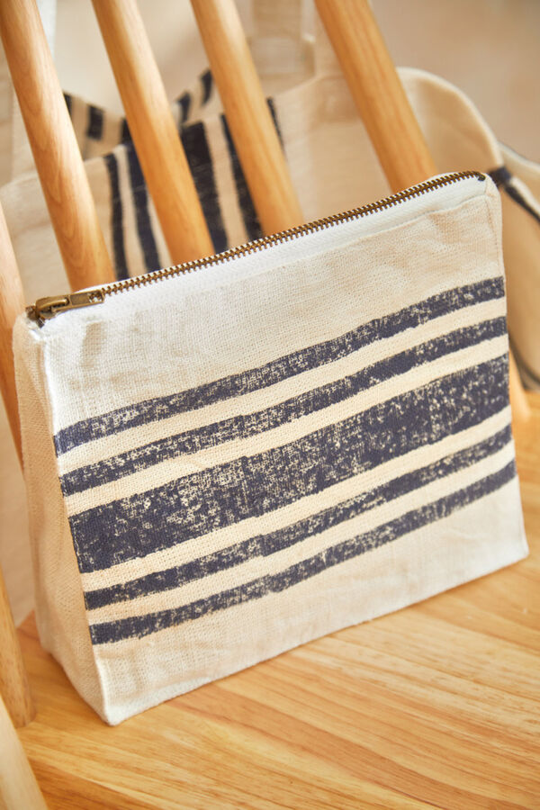 Calma House Neceser de lino estampado a rayas azules Lili azul