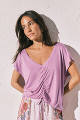 Women'secret T-shirt curta em viscose e linho lil&aacute;s rosa