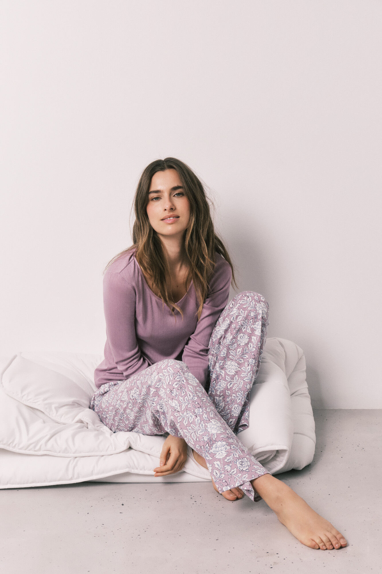 Women'secret Pijama comprido estampado de flores rosa