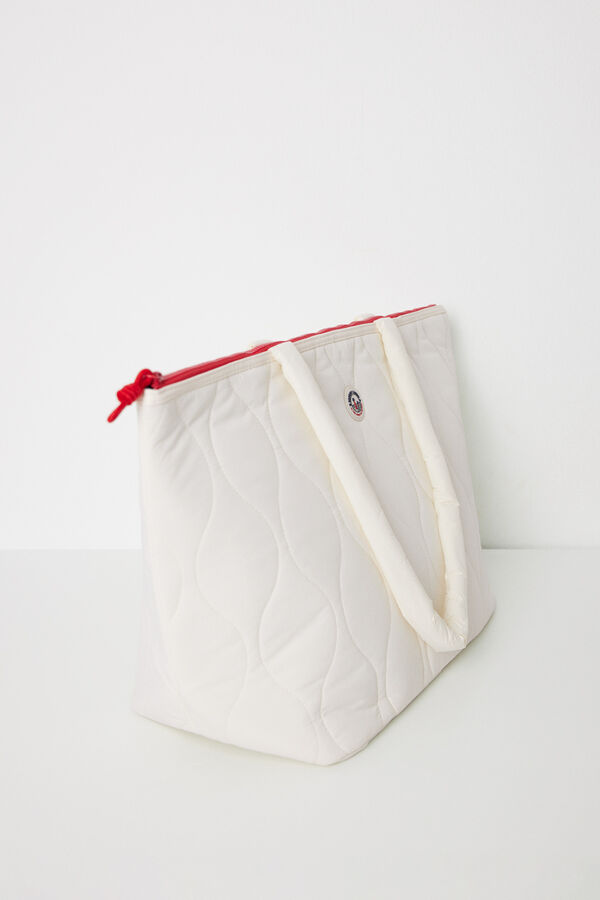 Women'secret Bolso blanco nylon acolchado marfil