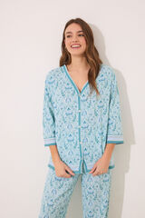 Women'secret Pijama largo 100% algod&oacute;n verde estampado flores verde