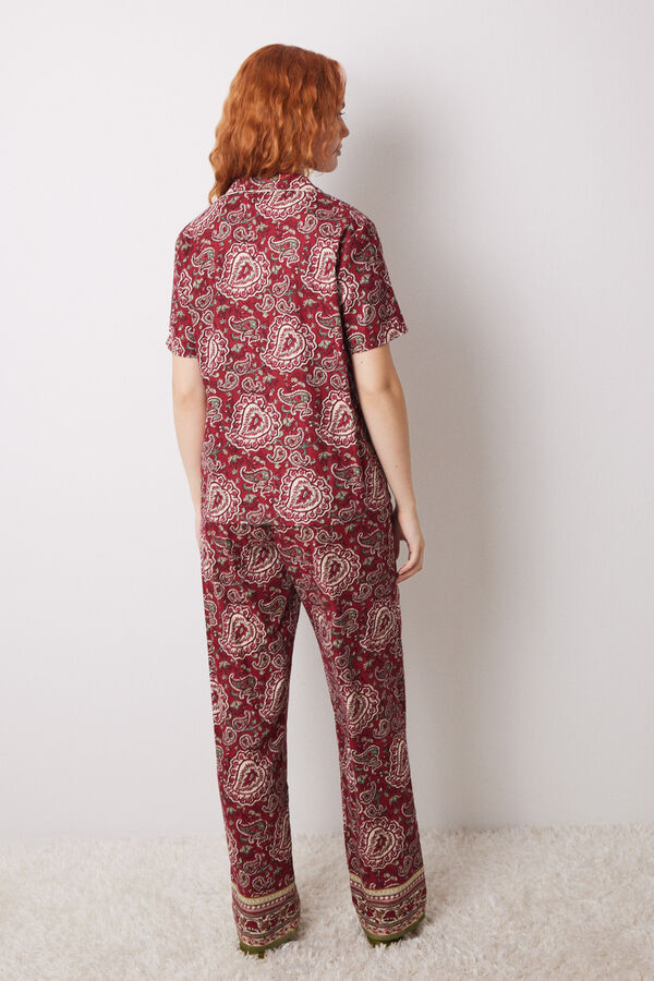 Women'secret Pijama camisero franela rojo paisley estampado
