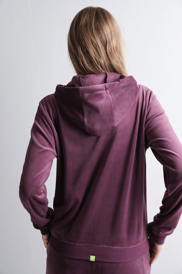 HI&BYE Casaco de veludo com z&iacute;per na fecho-&eacute;clair vinho vermelho