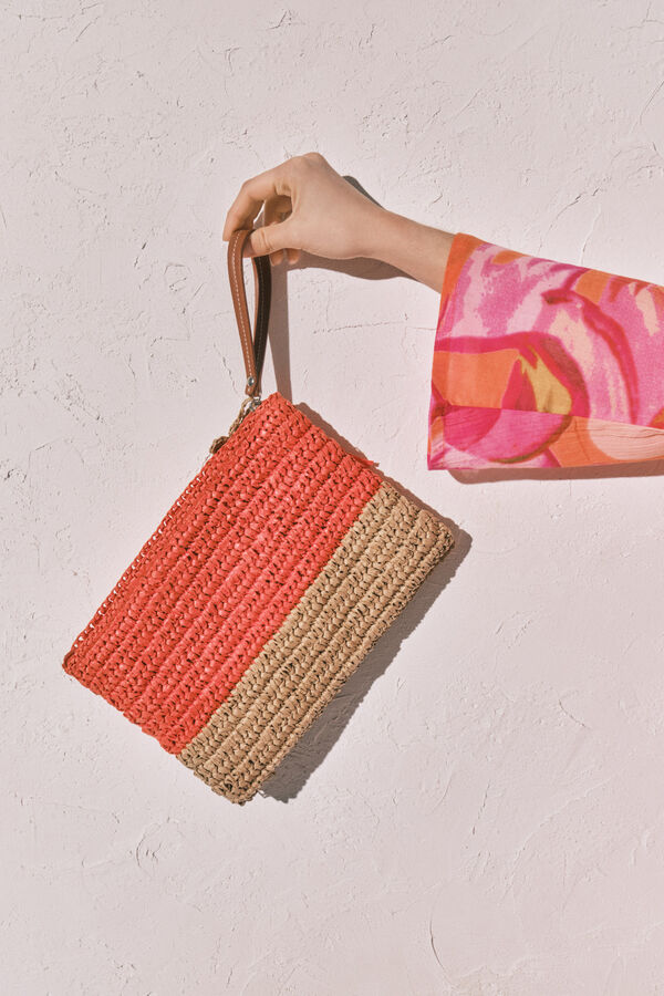 Women'secret Neceser mediano rafia bicolor coral