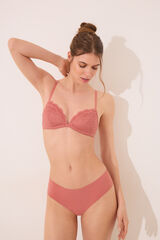 Women'secret Cueca brasileira larga em microfibra e renda rosa rosa