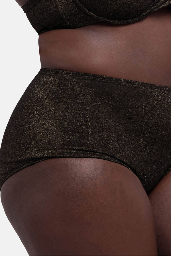 Dorina Calcinha de biquíni midi moldadora preta com glitter preto