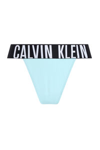 Calvin Klein Calcinha fio dental azul com logo Calvin Klein corte alta