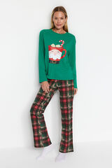 Trendyol Conjunto pijama cuadros Navidad Pap&aacute; No&eacute;l verde