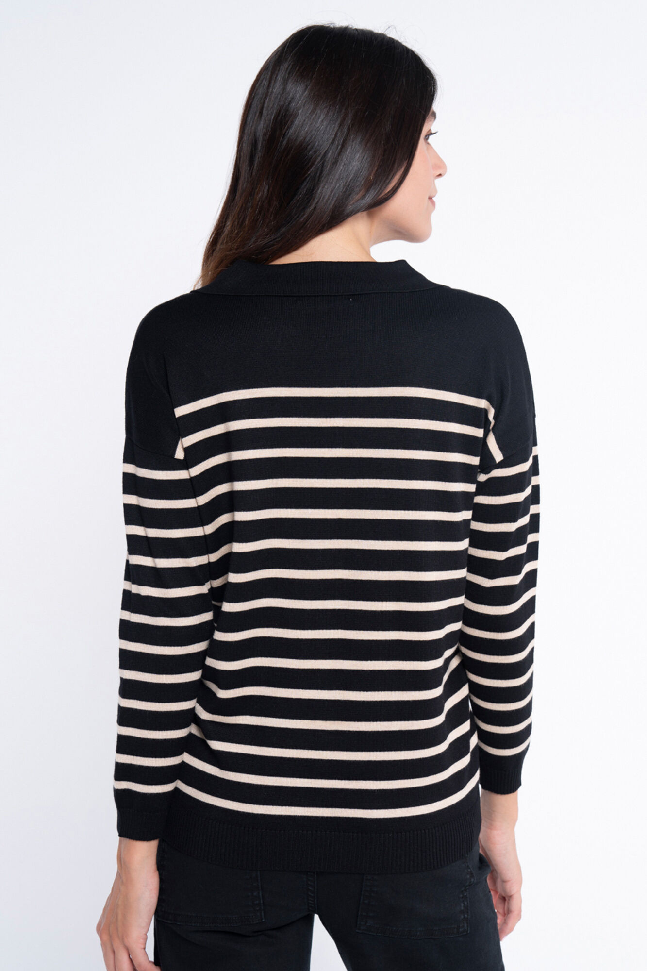 Ohma! Camisola listrado com gola polo canelada