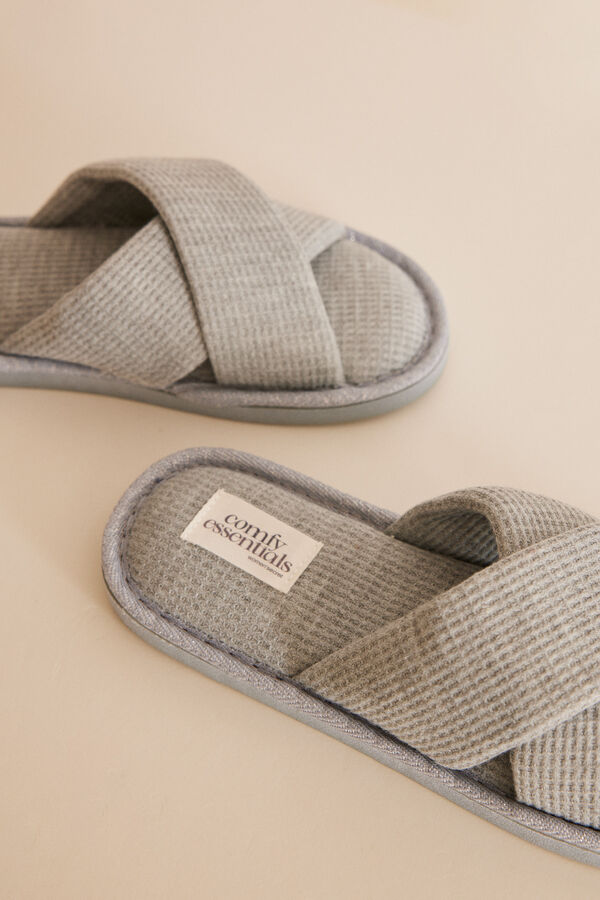 Women'secret Chinelos de quarto tiras cruzadas cinzento cinzento