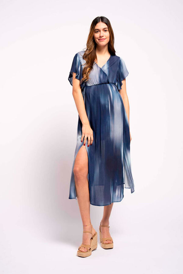 Ohma! Vestido pr&eacute;-mam&atilde; com estampado degrad&eacute; azul