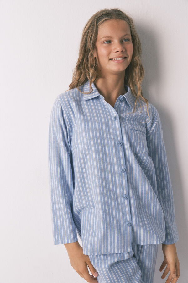 Women'secret Pijama infantil camisa &agrave;s riscas, 100% algod&atilde;o bege