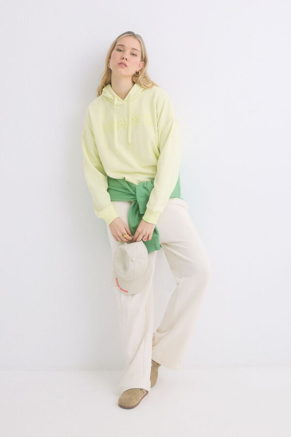 HI&BYE Sweatshirt de capuz de algod&atilde;o amarelo estampado