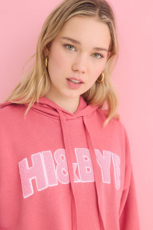 HI&BYE Sweatshirt de capuz rosa de algod&atilde;o rosa