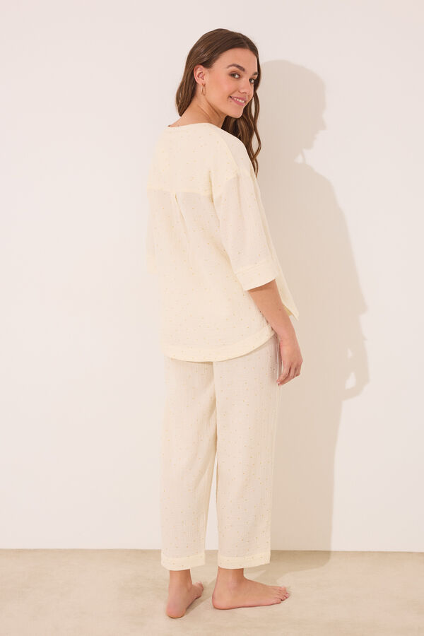 Women'secret Pijama camisero muselina 100% algodón blanco marfil