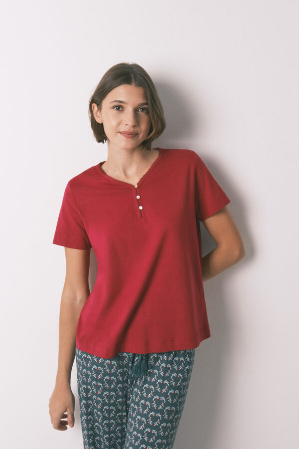 Women'secret T-shirt vermelha de manga curta 100% algod&atilde;o vermelho