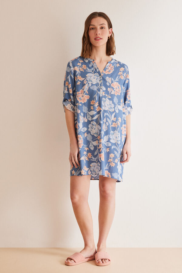 Women'secret Vestido camisola flores azul azul