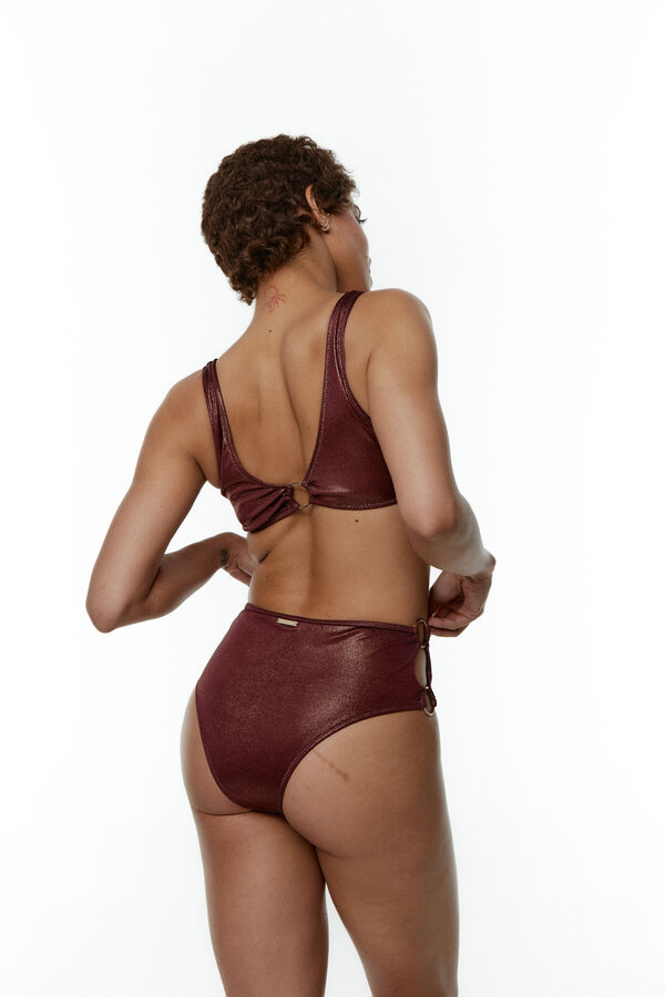 Black Limba Top biquíni halter com aplique dourado Cady Copper castanho