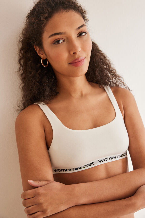 Women'secret Top algod&oacute;n logo blanco marfil