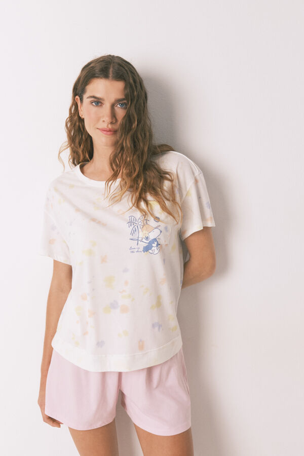 Women'secret Pijama curto de algodão Snoopy branco e rosa bege