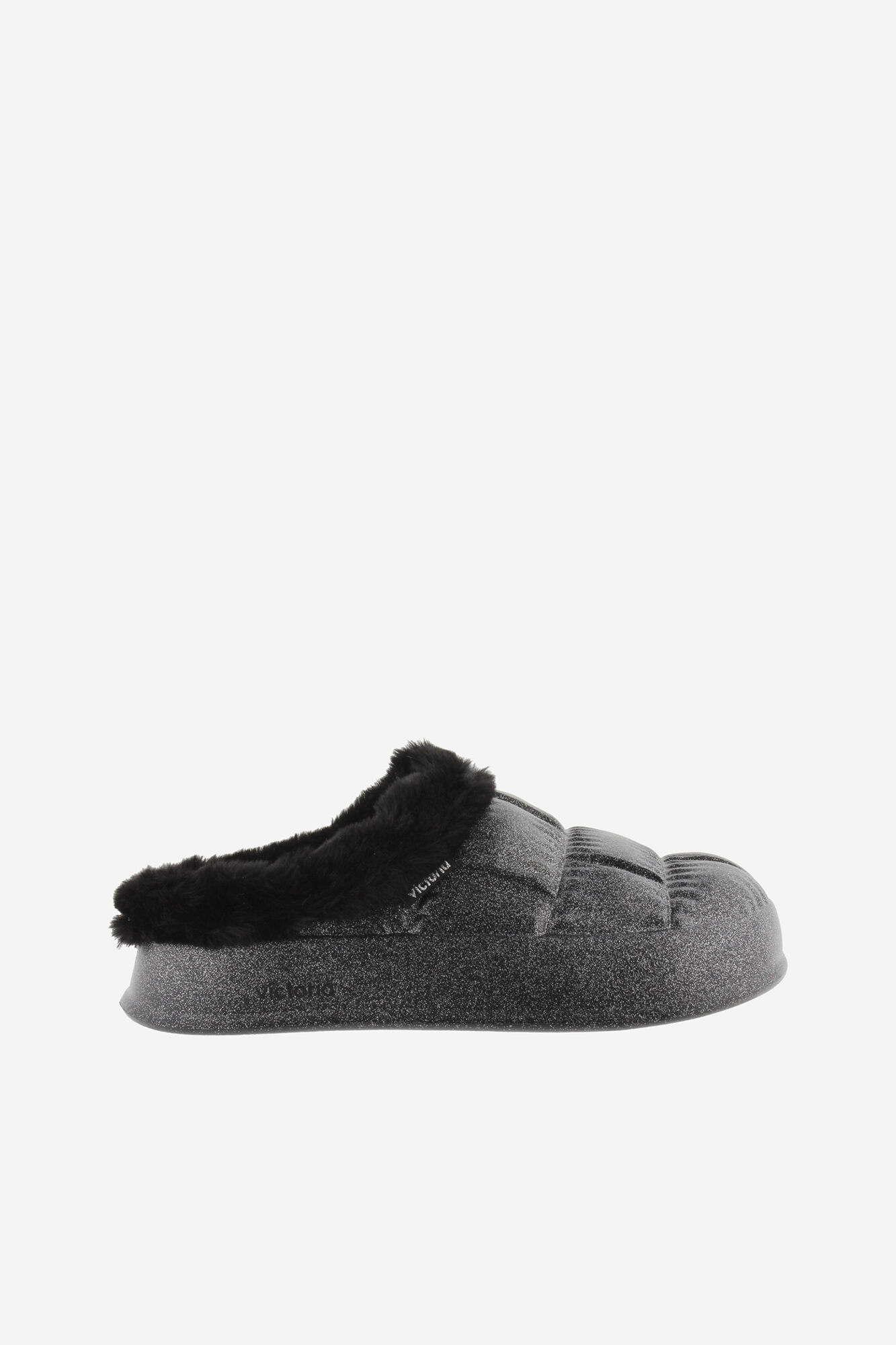 Victoria Chinelos de quarto com brilho sutil e faixa e interior de pele