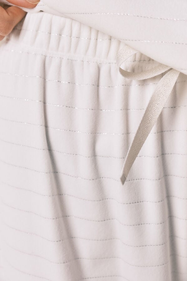 Women'secret Pijama comprido polar estampado riscas lurex bege