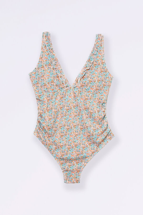 Ohma! Fato de banho pr&eacute;-mam&atilde; com estampado floral castanho