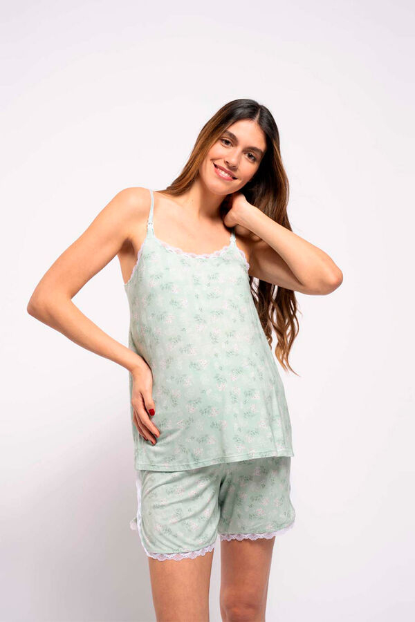 Ohma! Pack pijama de amamenta&ccedil;&atilde;o com al&ccedil;as e estampado "bouquet" verde