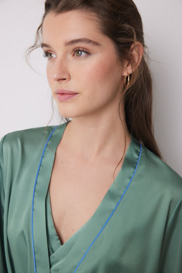 Women'secret Bata midi sat&eacute;n verde flores verde