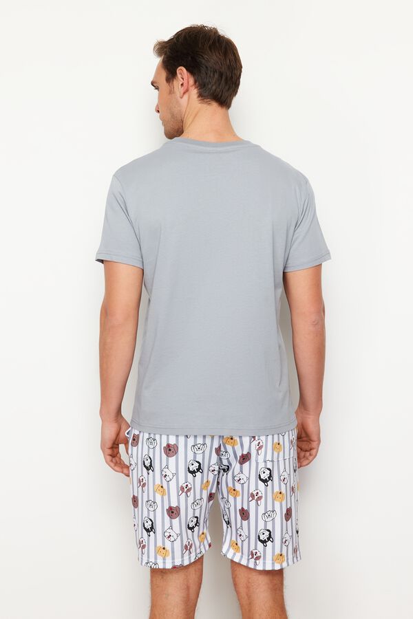 Trendyol Conjunto de pijama curto de riscas e animais cinzento