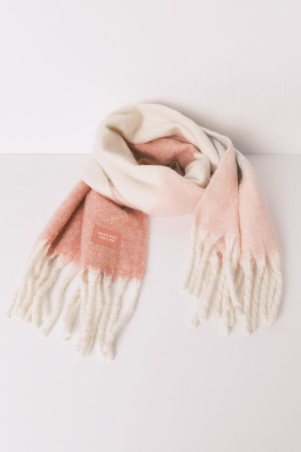 Women'secret Bufanda efecto mohair estampado bloques rosa