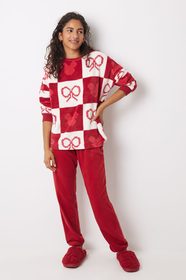 Women'secret Pijama largo polar Mickey Mouse burdeos