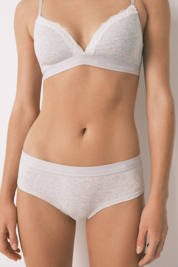 Women'secret Cueca brasileira larga de algod&atilde;o cinza cinzento