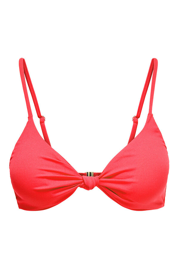 Only Top de bikini triangular nudo coral ne&oacute;n rojo