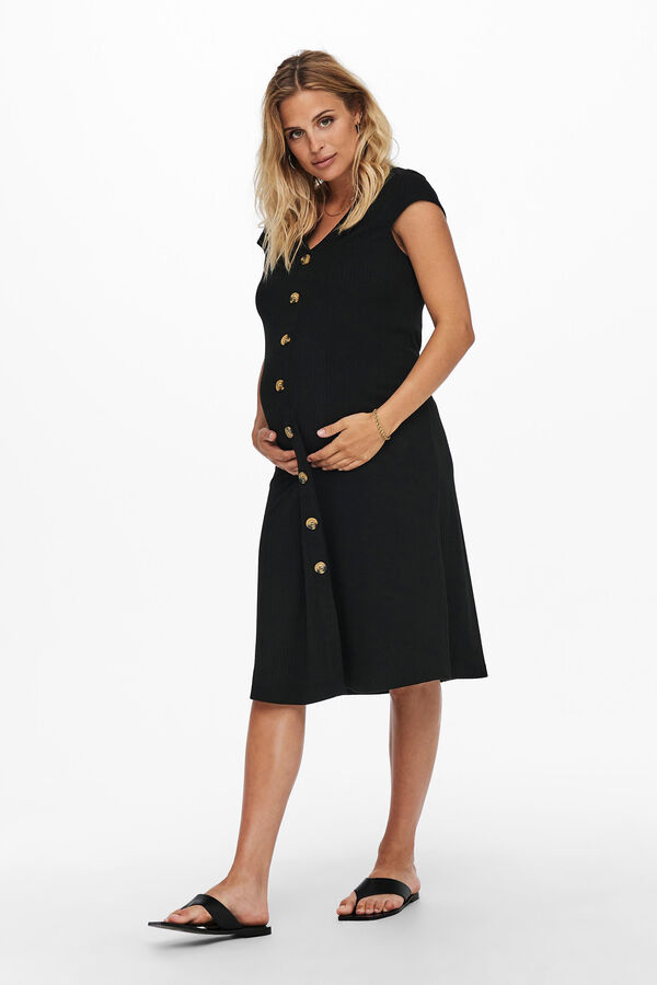Only Maternity Vestido midi maternity con botones negro