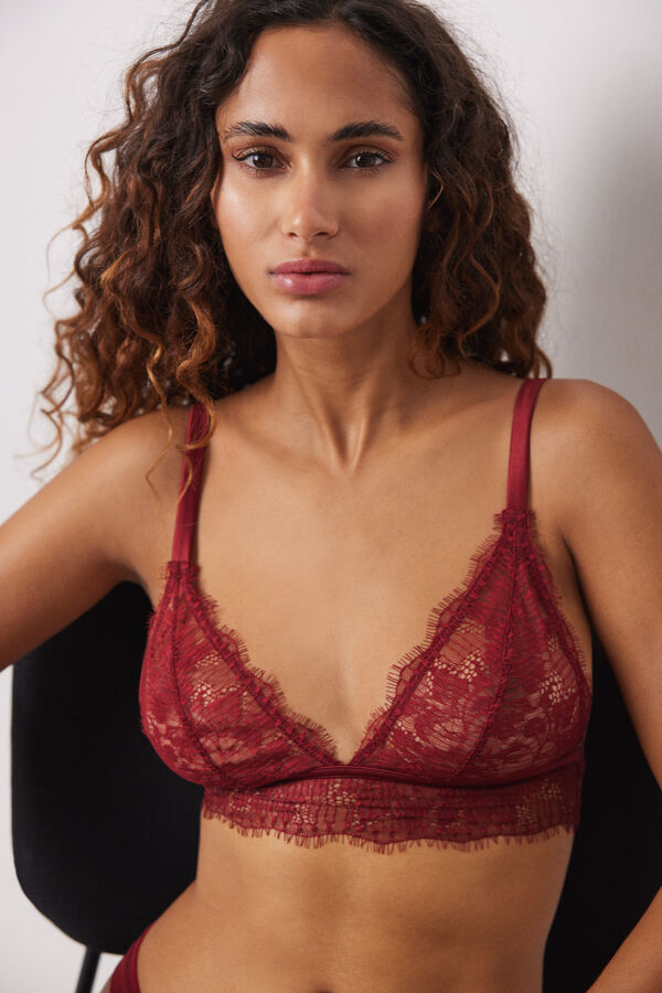 Women'secret Sujetador triangular NATURAL encaje granate burdeos
