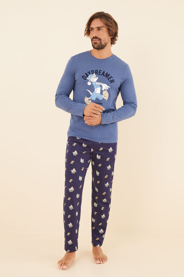 Women'secret Pijama largo hombre 100% algod&oacute;n Tom y Jerry azul