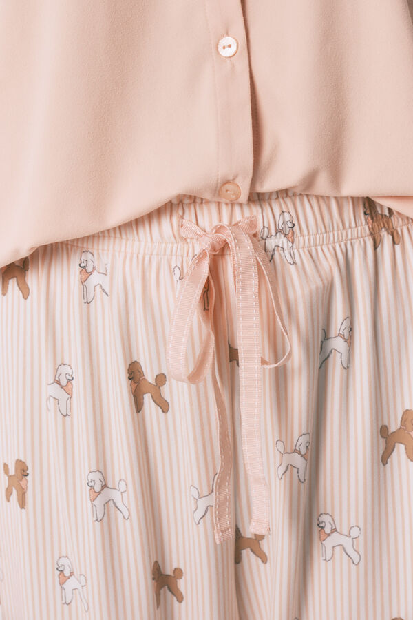 Women'secret Pijama largo punto suave rosa estampado perritos naranja