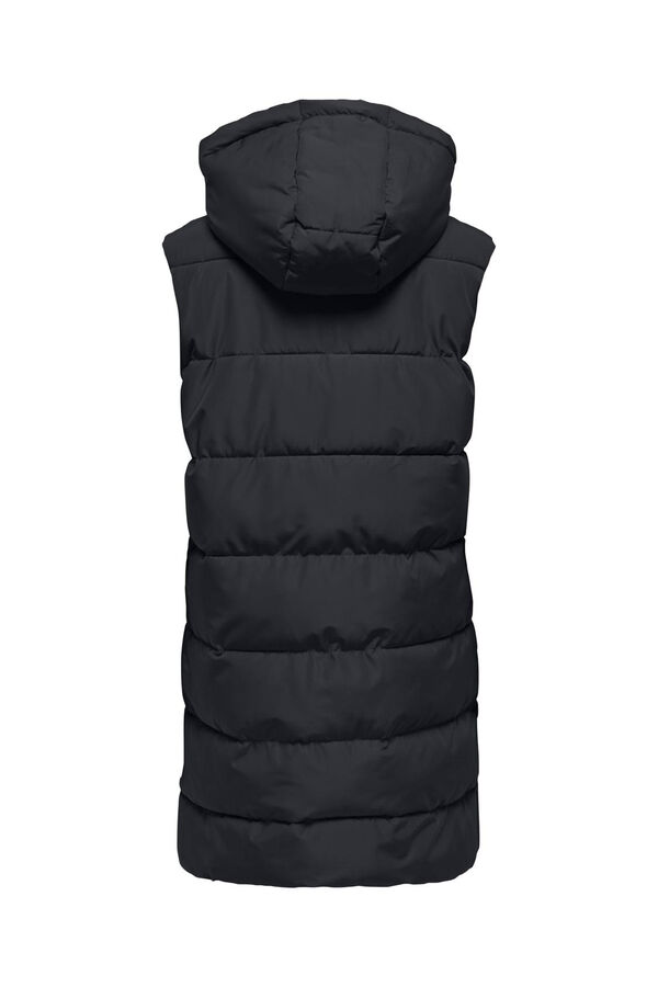 Only Play Colete acolchoado comprido com capuz preto