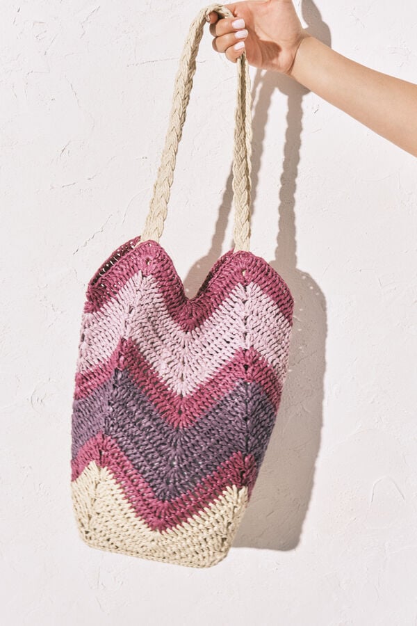 Women'secret Bolso hombro rafia multicolor estampado
