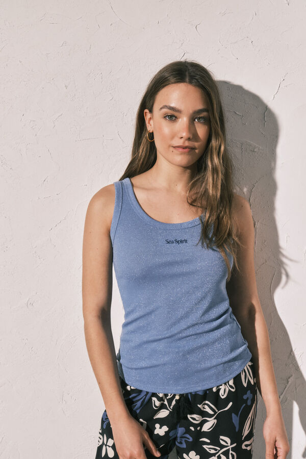 Women'secret Camiseta tirantes canal&eacute; lurex azul azul