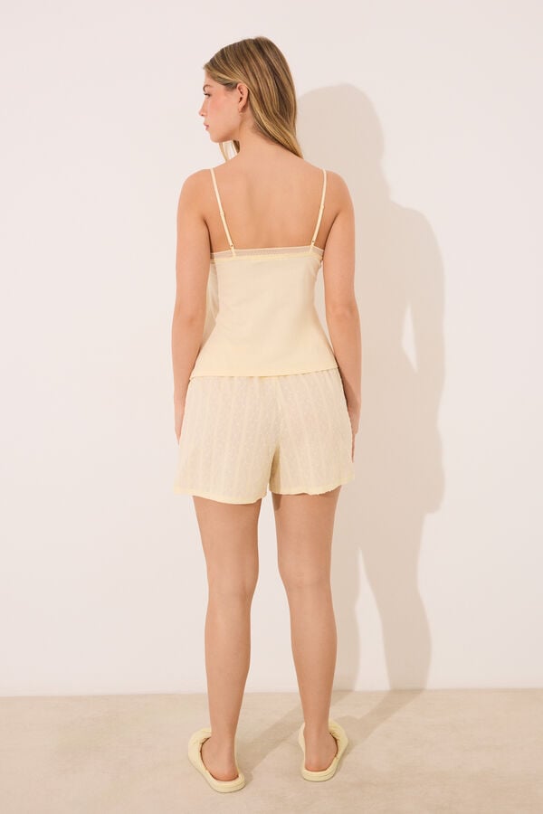 Women'secret Pijama amarelo de algod&atilde;o com al&ccedil;a estampado